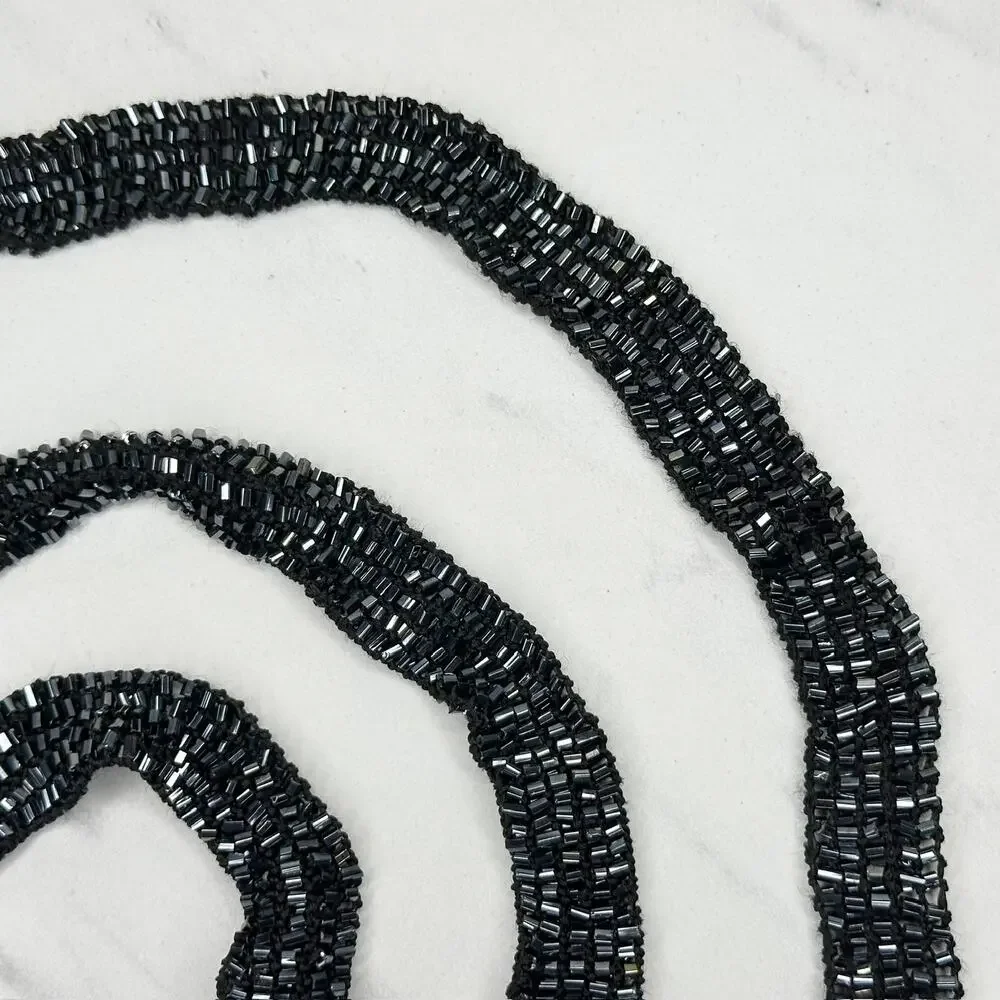 Black Beaded Tie Belt Fringe Tassel OS ✨
